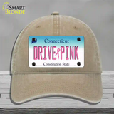 Drive Pink Connecticut Novelty License Plate Hat Unconstructed Cotton / Khaki