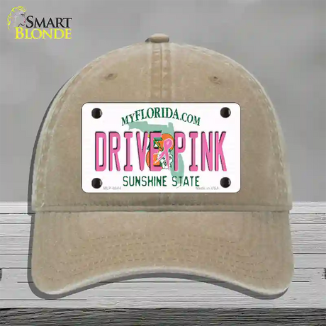 Drive Pink Florida Novelty License Plate Hat Unconstructed Cotton / Khaki