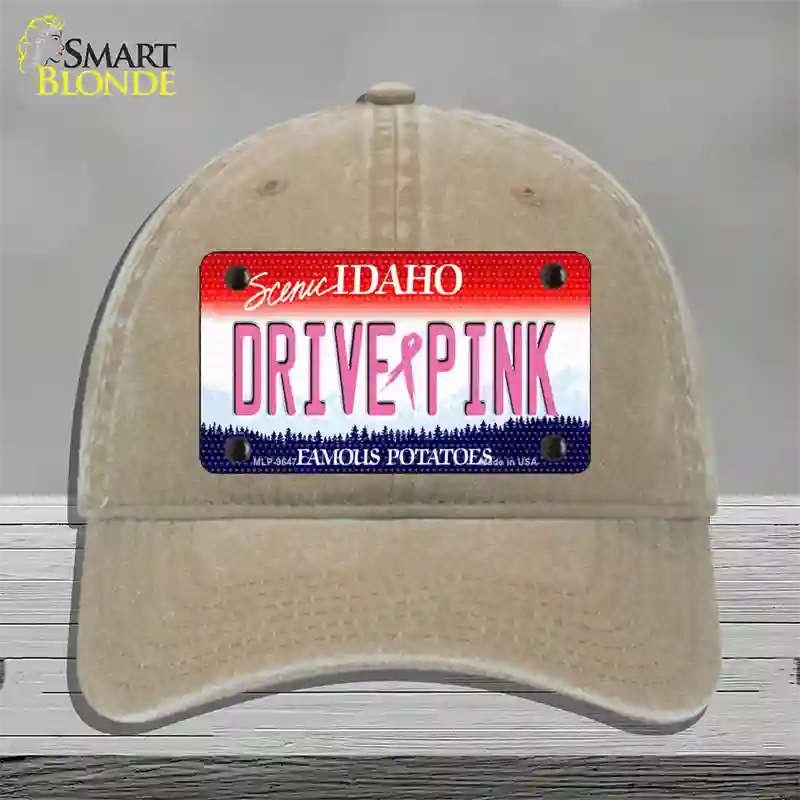 Drive Pink Idaho Novelty License Plate Hat Unconstructed Cotton / Khaki