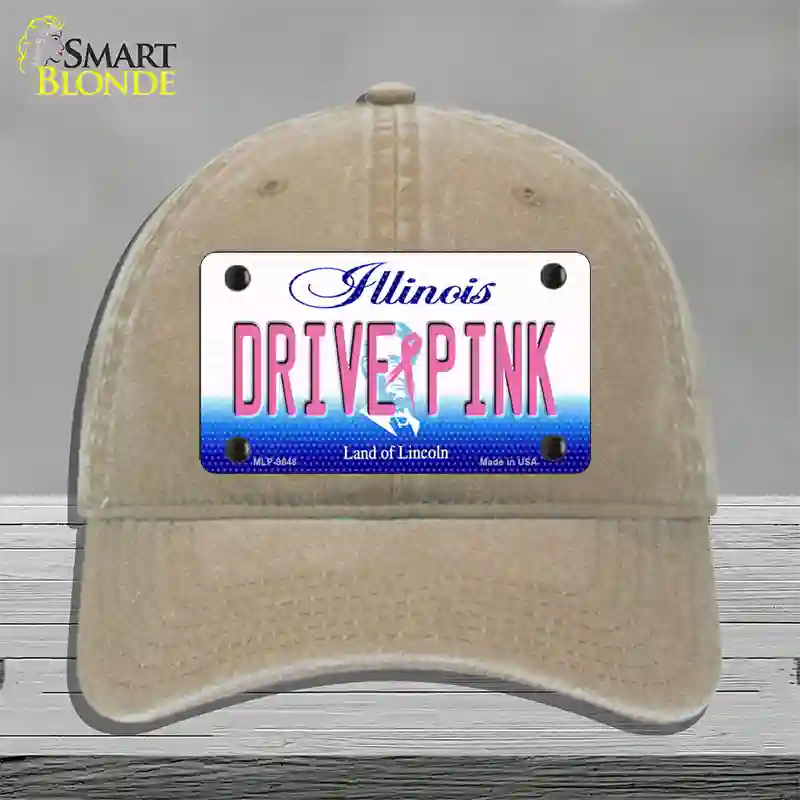 Drive Pink Illinois Novelty License Plate Hat Unconstructed Cotton / Khaki