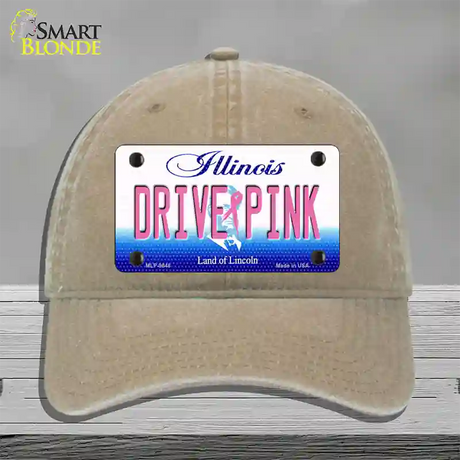 Drive Pink Illinois Novelty License Plate Hat Unconstructed Cotton / Khaki