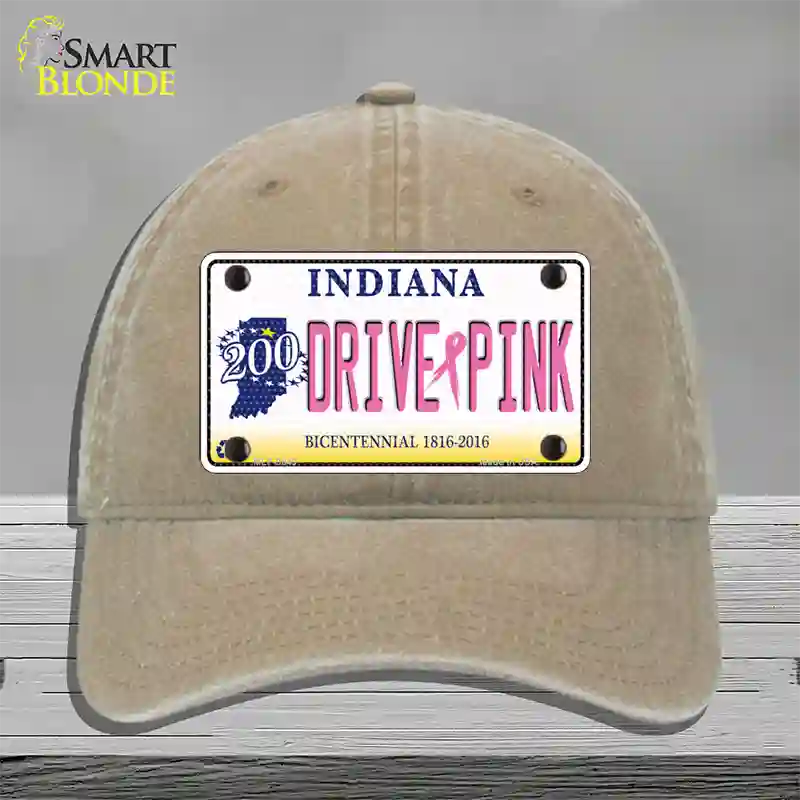 Drive Pink Indiana Novelty License Plate Hat Unconstructed Cotton / Khaki