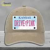 Drive Pink Kansas Novelty License Plate Hat Unconstructed Cotton / Khaki