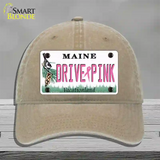 Drive Pink Maine Novelty License Plate Hat Unconstructed Cotton / Khaki