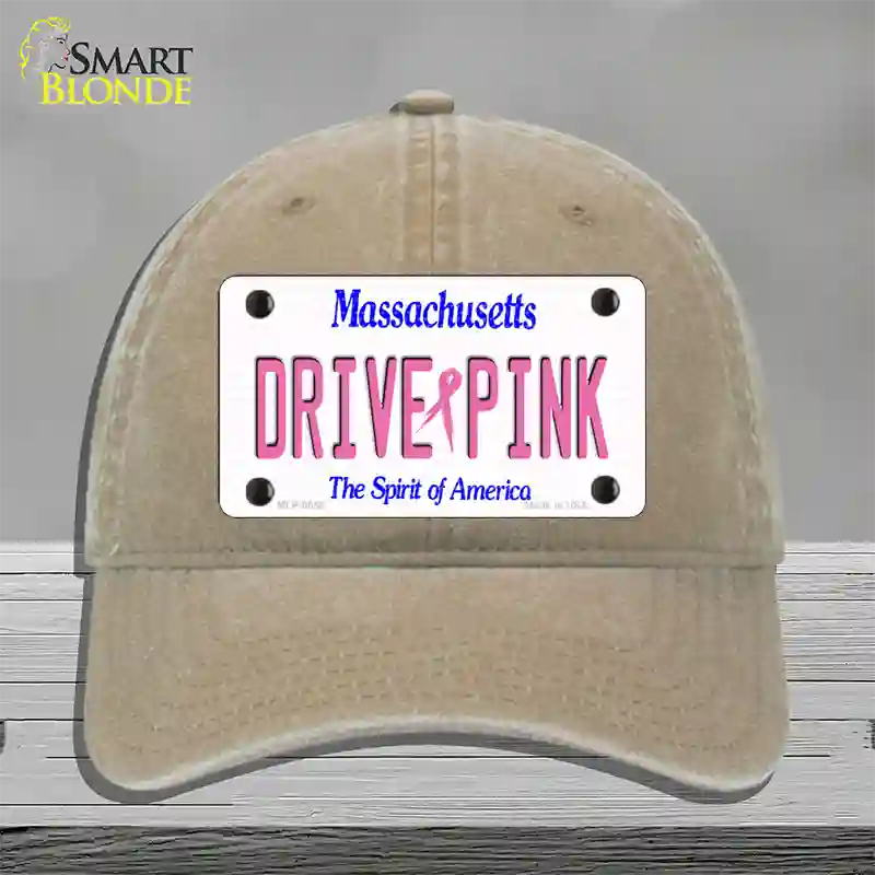 Drive Pink Massachusetts Novelty License Plate Hat Unconstructed Cotton / Khaki