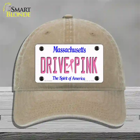 Drive Pink Massachusetts Novelty License Plate Hat Unconstructed Cotton / Khaki