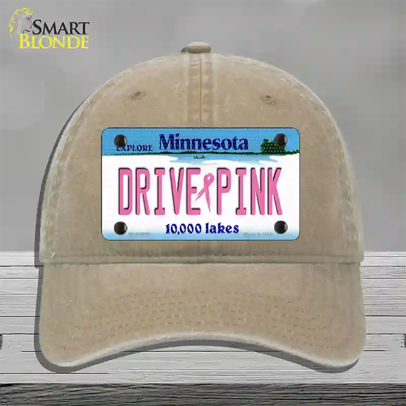 Drive Pink Minnesota Novelty License Plate Hat Unconstructed Cotton / Khaki