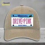 Drive Pink Minnesota Novelty License Plate Hat Unconstructed Cotton / Khaki