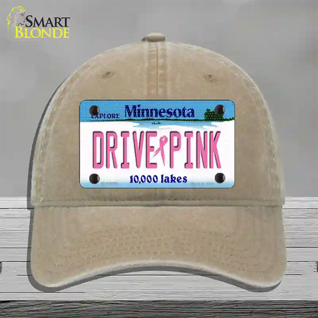 Drive Pink Minnesota Novelty License Plate Hat Unconstructed Cotton / Khaki