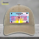 Drive Pink Mississippi Novelty License Plate Hat Unconstructed Cotton / Khaki