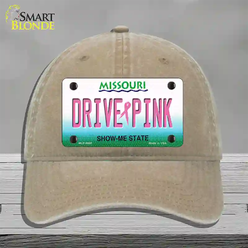 Drive Pink Missouri Novelty License Plate Hat Unconstructed Cotton / Khaki