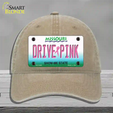 Drive Pink Missouri Novelty License Plate Hat Unconstructed Cotton / Khaki