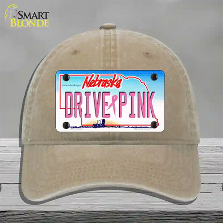 Drive Pink Nebraska Novelty License Plate Hat Unconstructed Cotton / Khaki