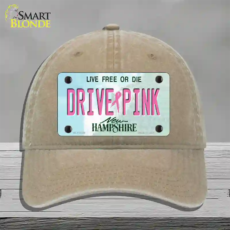 Drive Pink New Hampshire Novelty License Plate Hat Unconstructed Cotton / Khaki