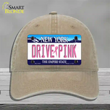 Drive Pink New York Novelty License Plate Hat Unconstructed Cotton / Khaki