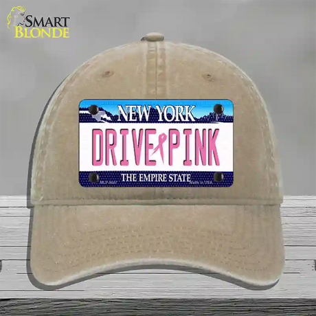 Drive Pink New York Novelty License Plate Hat Unconstructed Cotton / Khaki