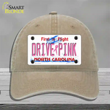 Drive Pink North Carolina Novelty License Plate Hat Unconstructed Cotton / Khaki