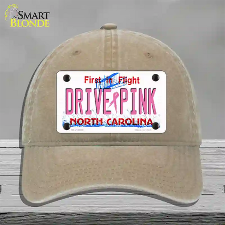 Drive Pink North Carolina Novelty License Plate Hat Unconstructed Cotton / Khaki