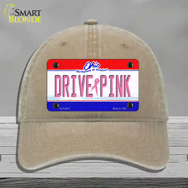 Drive Pink Ohio Novelty License Plate Hat Unconstructed Cotton / Khaki