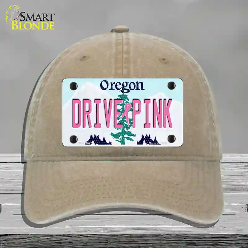 Drive Pink Oregon Novelty License Plate Hat Unconstructed Cotton / Khaki