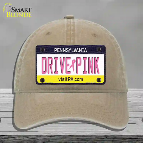 Drive Pink Pennsylvania Novelty License Plate Hat Unconstructed Cotton / Khaki