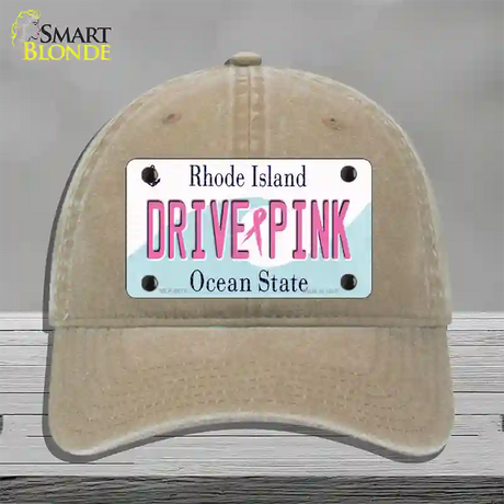 Drive Pink Rhode Island Novelty License Plate Hat Unconstructed Cotton / Khaki