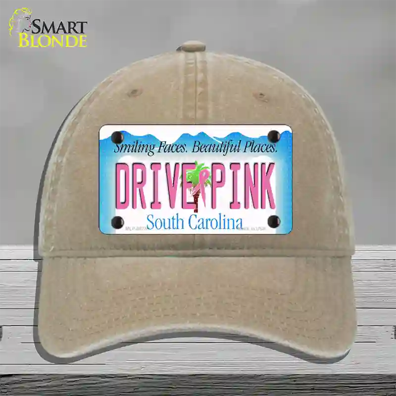 Drive Pink South Carolina Novelty License Plate Hat Unconstructed Cotton / Khaki