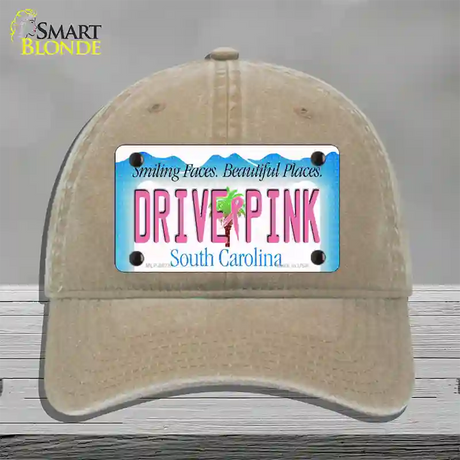 Drive Pink South Carolina Novelty License Plate Hat Unconstructed Cotton / Khaki