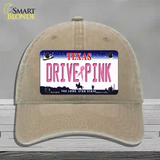 Drive Pink Texas Novelty License Plate Hat Unconstructed Cotton / Khaki