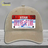 Drive Pink Utah Novelty License Plate Hat Unconstructed Cotton / Khaki