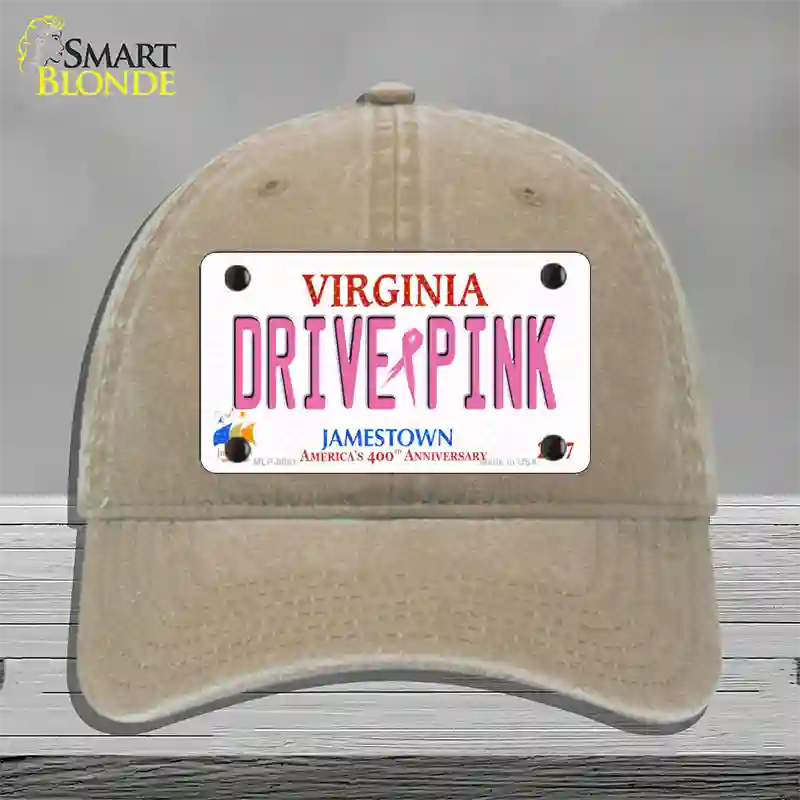 Drive Pink Virginia Novelty License Plate Hat Unconstructed Cotton / Khaki