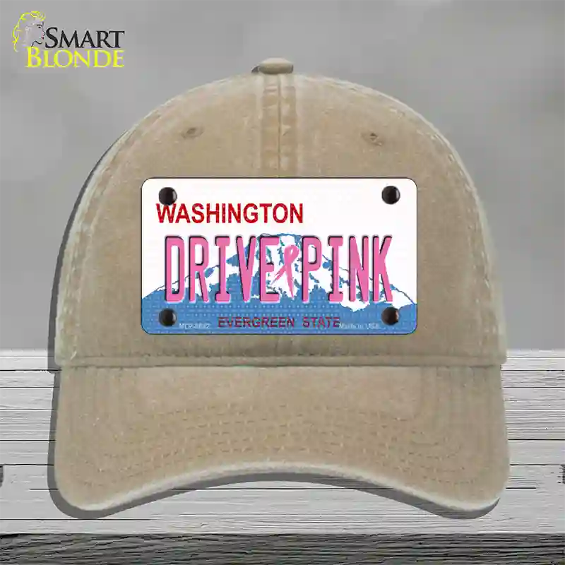 Drive Pink Washington Novelty License Plate Hat Unconstructed Cotton / Khaki