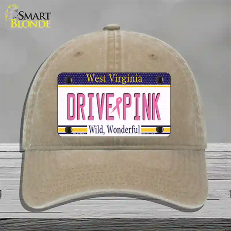 Drive Pink West Virginia Novelty License Plate Hat Unconstructed Cotton / Khaki