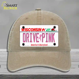 Drive Pink Wisconsin Novelty License Plate Hat Unconstructed Cotton / Khaki