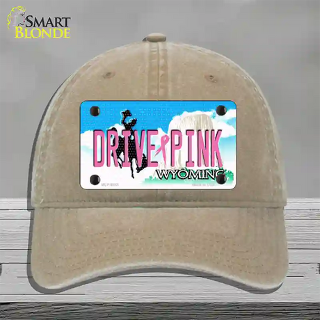 Drive Pink Wyoming Novelty License Plate Hat Unconstructed Cotton / Khaki