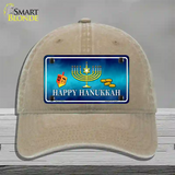 Happy Hanukkah Novelty License Plate Hat Unconstructed Cotton / Khaki