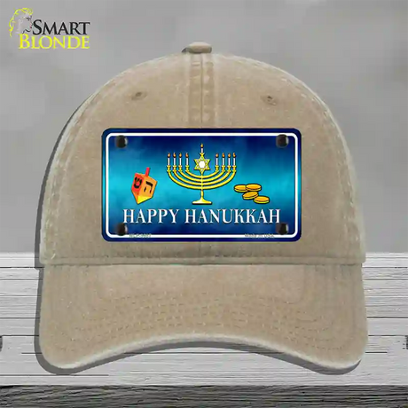 Happy Hanukkah Novelty License Plate Hat Unconstructed Cotton / Khaki