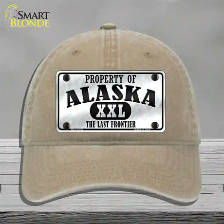 Property Of Alaska Novelty License Plate Hat Unconstructed Cotton / Khaki