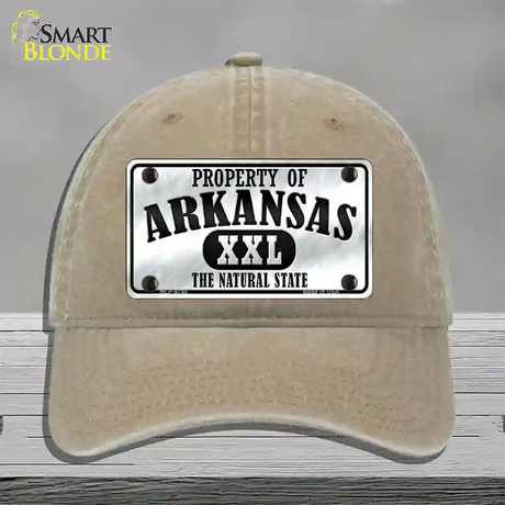 Property Of Arkansas Novelty License Plate Hat Unconstructed Cotton / Khaki