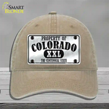 Property Of Colorado Novelty License Plate Hat Unconstructed Cotton / Khaki