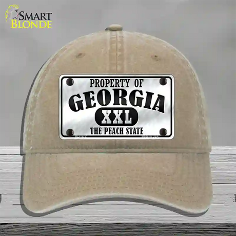 Property Of Georgia Novelty License Plate Hat Unconstructed Cotton / Khaki