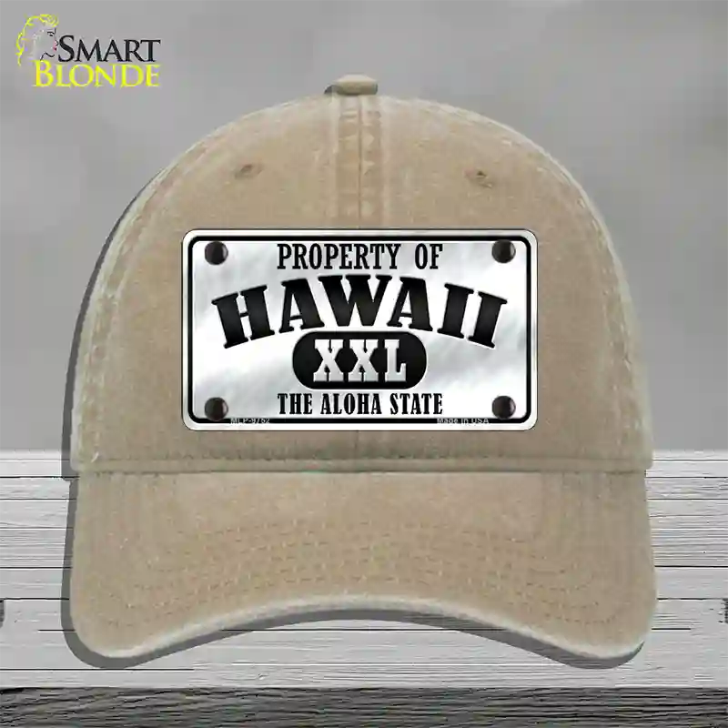 Property Of Hawaii Novelty License Plate Hat Unconstructed Cotton / Khaki