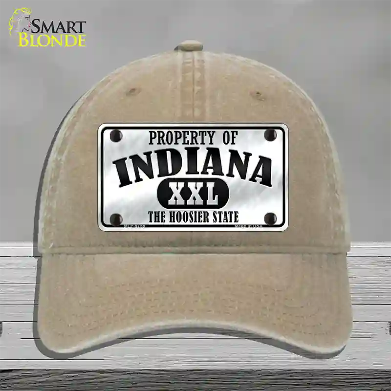 Property Of Indiana Novelty License Plate Hat Unconstructed Cotton / Khaki