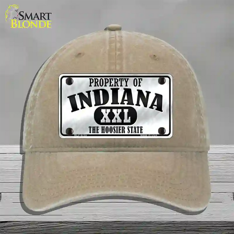 Property Of Indiana Novelty License Plate Hat Unconstructed Cotton / Khaki