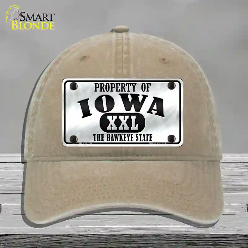 Property Of Iowa Novelty License Plate Hat Unconstructed Cotton / Khaki