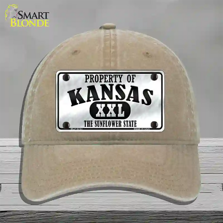 Property Of Kansas Novelty License Plate Hat Unconstructed Cotton / Khaki