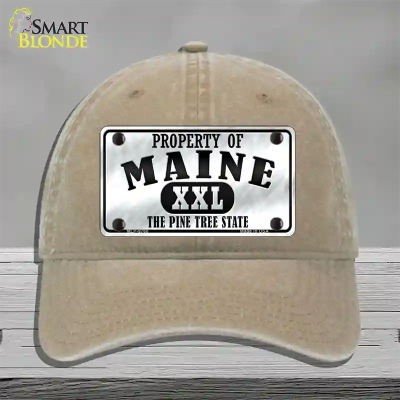 Property Of Maine Novelty License Plate Hat Unconstructed Cotton / Khaki