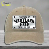 Property Of Maryland Novelty License Plate Hat Unconstructed Cotton / Khaki