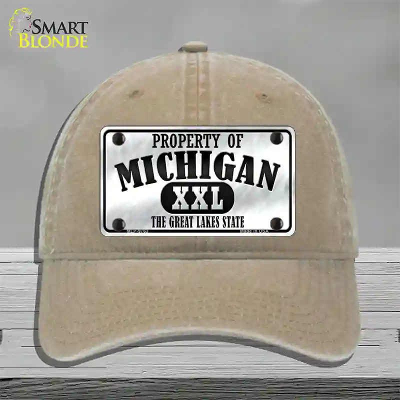 Property Of Michigan Novelty License Plate Hat Unconstructed Cotton / Khaki