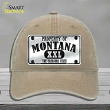 Property Of Montana Novelty License Plate Hat Unconstructed Cotton / Khaki